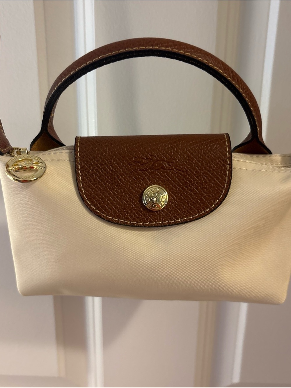Longchamp Mini Top-Handle Bag in Cream and Brown